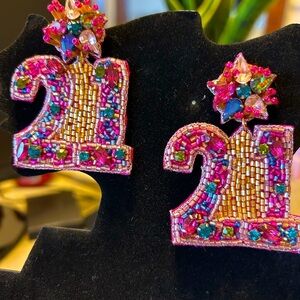 Beaded Bling 21st Birthday earrings. Very light weight. Never worn.